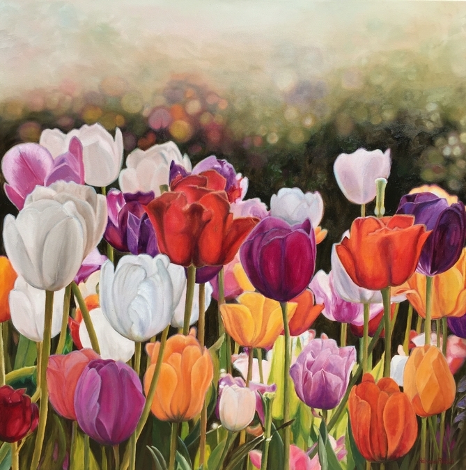 TULIP TAPESTRY - Oil, 36x36 - SOLD