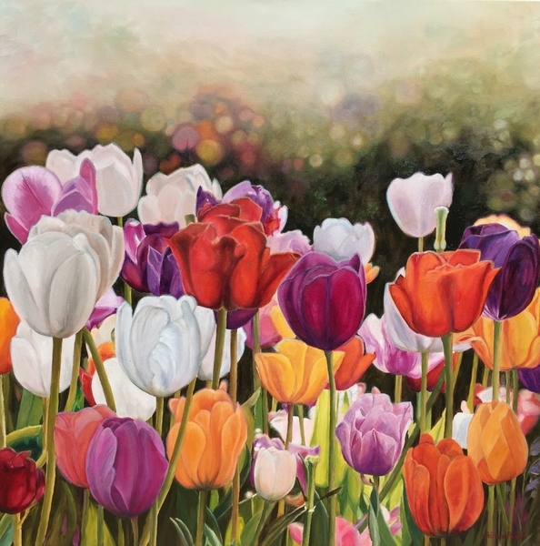 TULIP TAPESTRY - Oil, 36x36 - SOLD