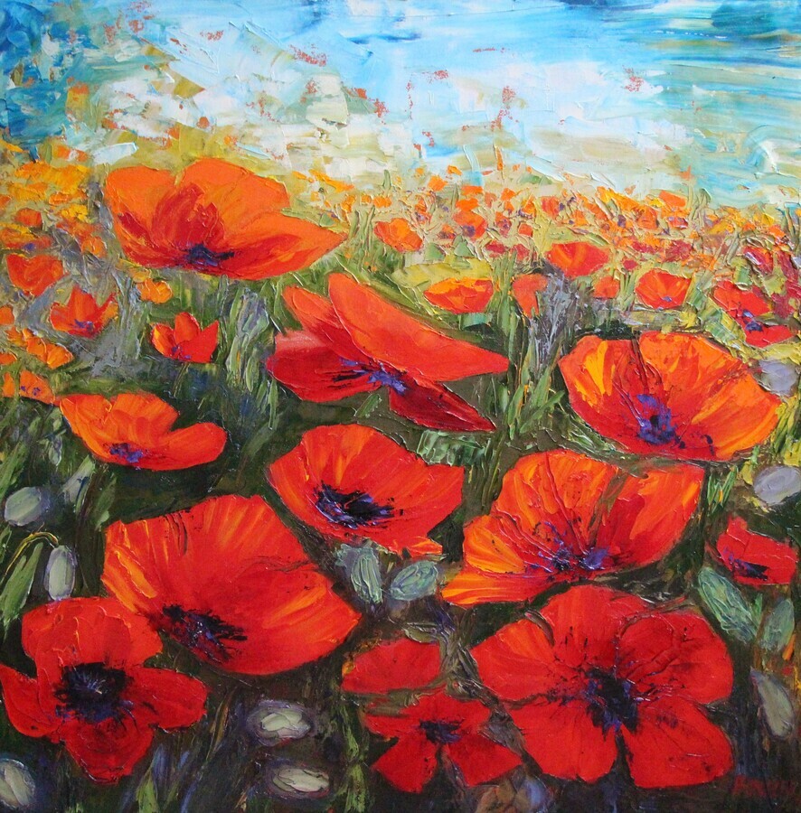 Adriana Rinaldi - Archived & SOLD Paintings - PALET KNIFE POPPIES - SOLD