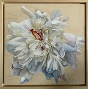 Peony Delight, Oil on Wood, 12x12, with matching frame