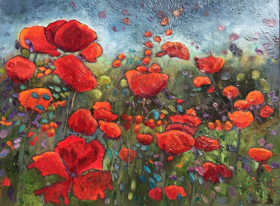 "Poppies Potpourri", Mixed Media, 36x48 SOLD