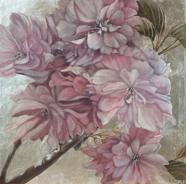 “Silver Bling”, 24x24, Oil on Silver Leaf, $950 comes with white frame, email arty.adri@live.com
